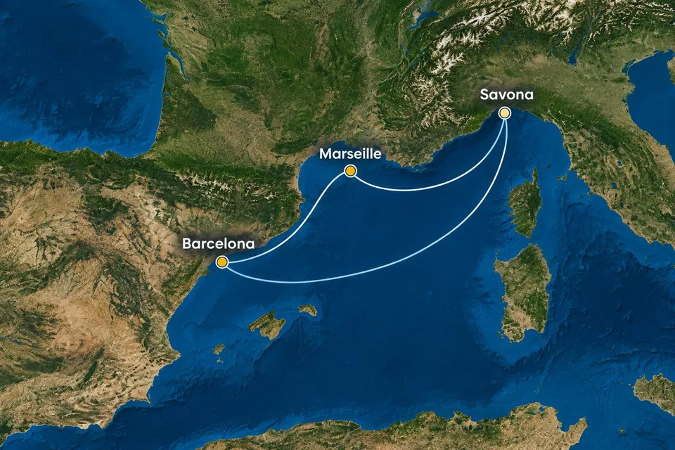 Mapa trasy plavby Jesenná plavba po Stredomorí